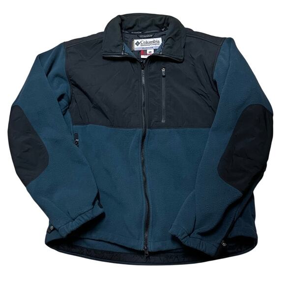 Columbia Titanium Fleece Jacket Men's Large Blue Black Full Zip Outdoor Layer - Picture 1 of 8